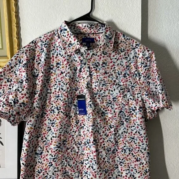 Apt.9 Size XXL MENS pink Blue white button down Shirt NWT - Picture 2 of 6